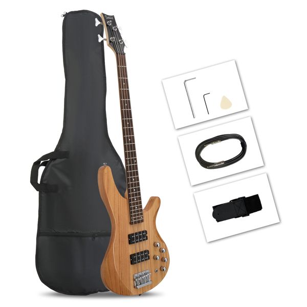 [Do Not Sell on Amazon]Glarry 44 Inch GIB 4 String H-H Pickup Laurel Wood Fingerboard Electric Bass Guitar with Bag and other Accessories Burlywood