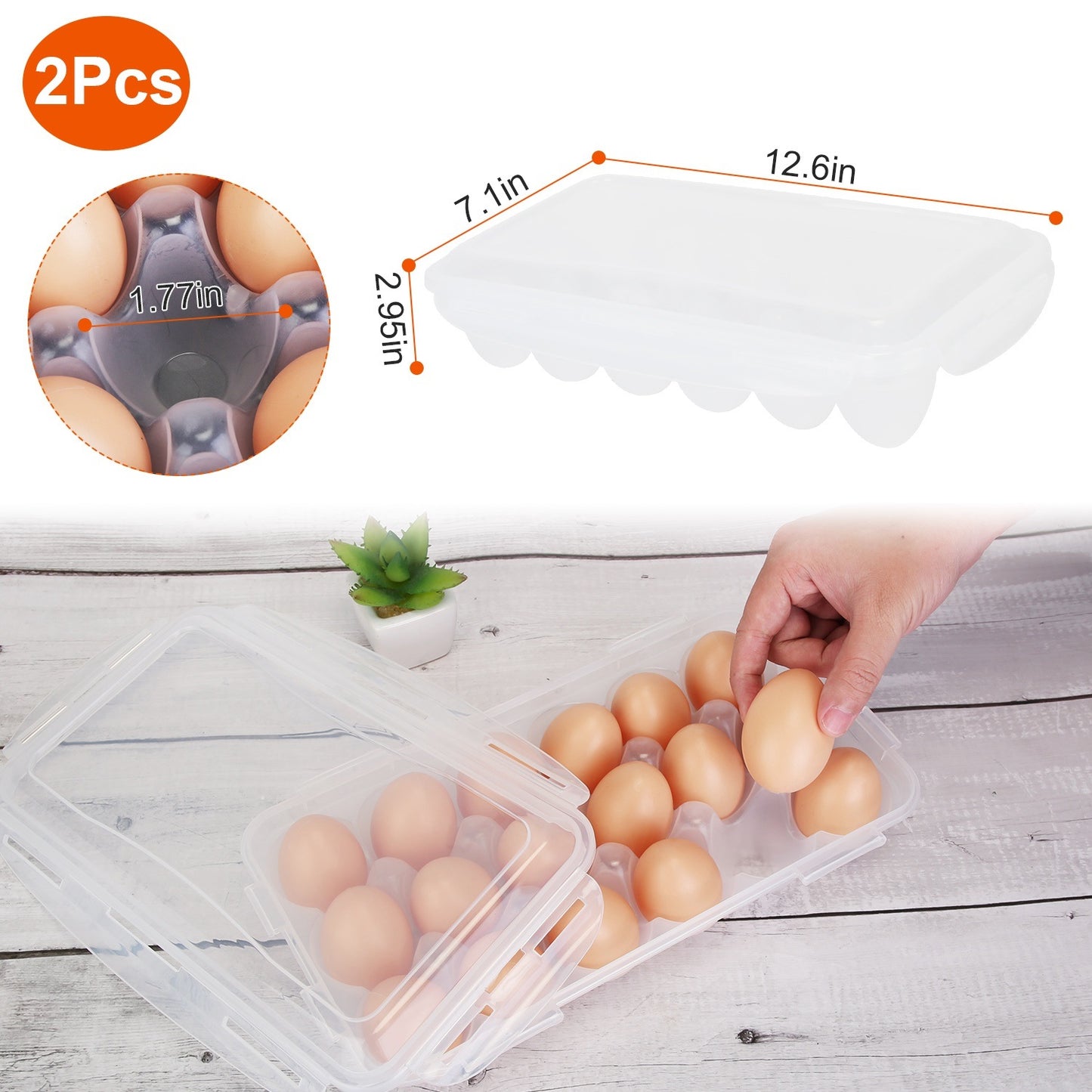 2Pcs Plastic Egg Holder Stackable Egg Storage Box Egg Rack for Refrigerator 18 Cavity Per Container Dishwasher Safe