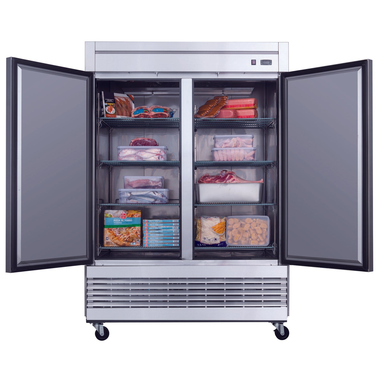 Dukers Commercial Double Door Bottom Mounted Upright Reach-in Freezer in Stainless Steel 40.74cu.ft.