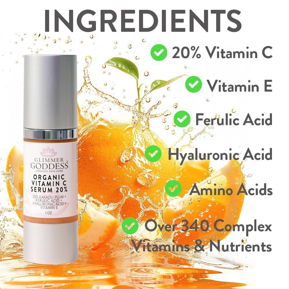 Organic Face Serum with 20% Vitamin C Reduces Age Spots Anti Aging 1.0 fl oz