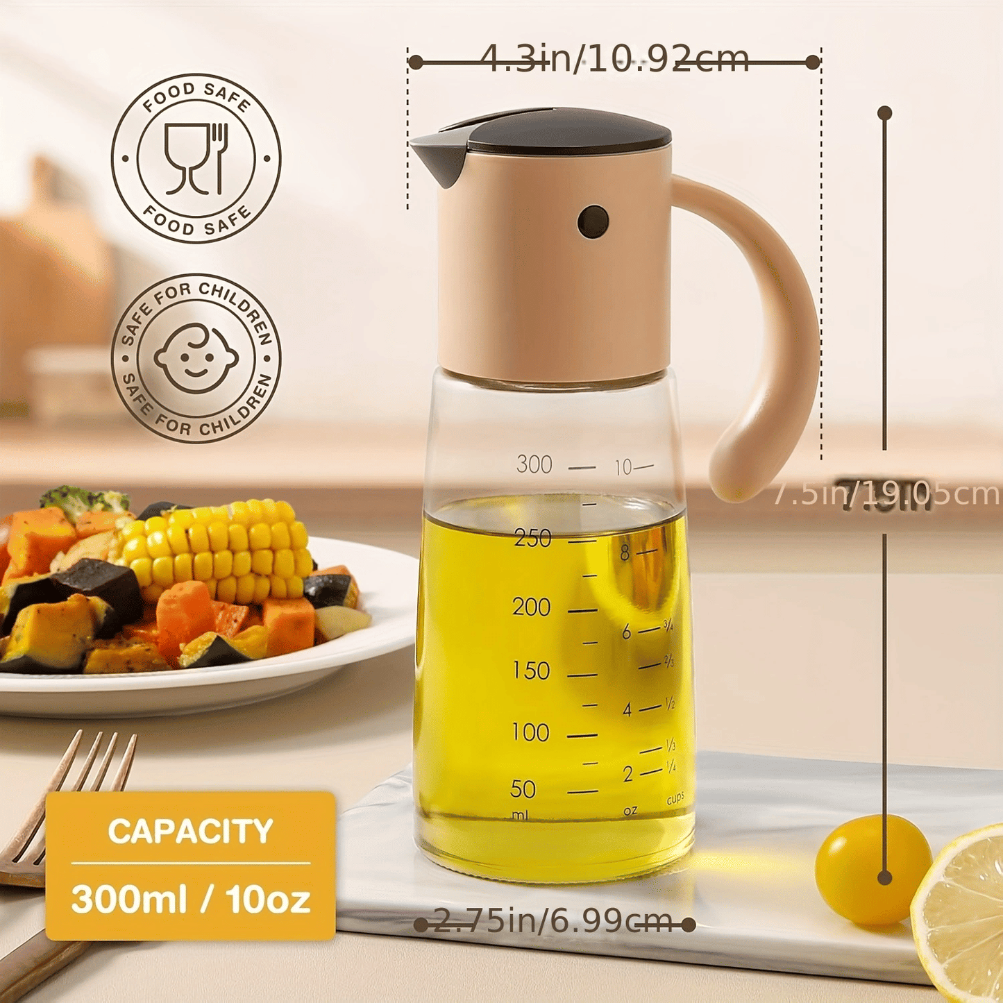 Oil & Vinegar Dispenser Condiment Dispensing Kitchen Cruet for Barbecue,Cooking, Baking,Roasting,Grill Nude 10oz Non-Drip Spout Oil dispenser set