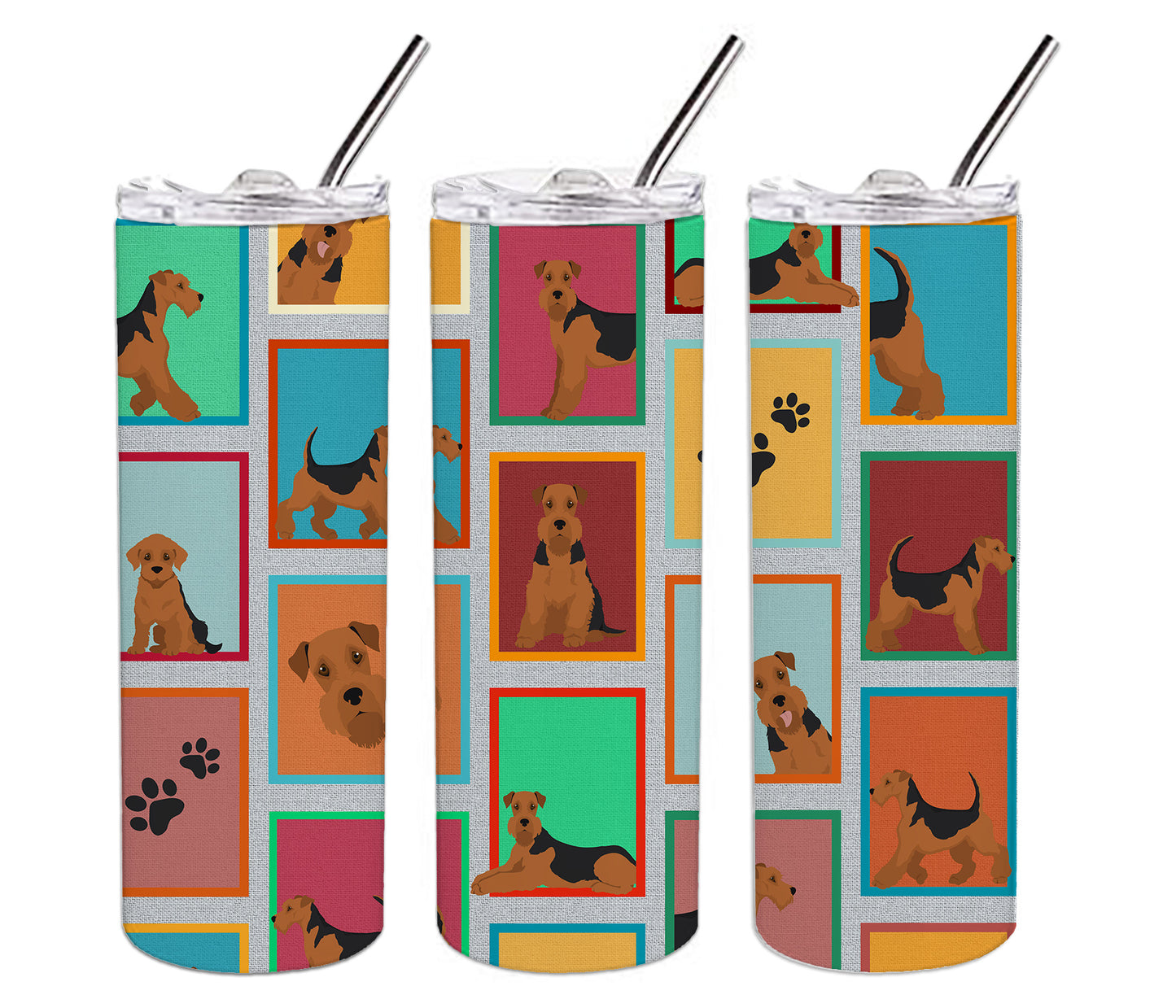 Lots of Airedale Terrier Stainless Steel Skinny Tumbler Vacuum Double Walled Reusable Insulated Tumbler Travel Cup for Coffee Cocktails Gift with Lid, 20 oz