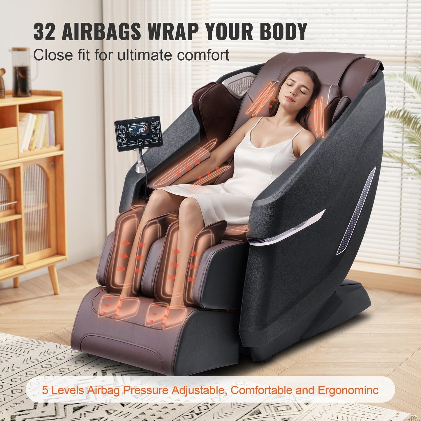 VEVOR Massage Chair with Flexible SL-Track, Full Body Zero Gravity Recliner, 10-18 Auto Modes, 3D Shiatsu, Heating, Bluetooth Speaker, Airbag, Foot Roller, and Touch Screen