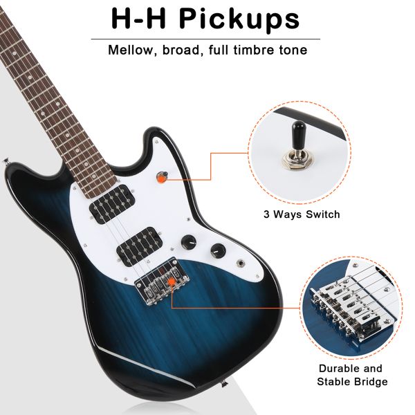 [Do Not Sell on Amazon] Glarry Full Size 6 String H-H Pickups GMF Electric Guitar with Bag Strap Connector Wrench Tool Blue