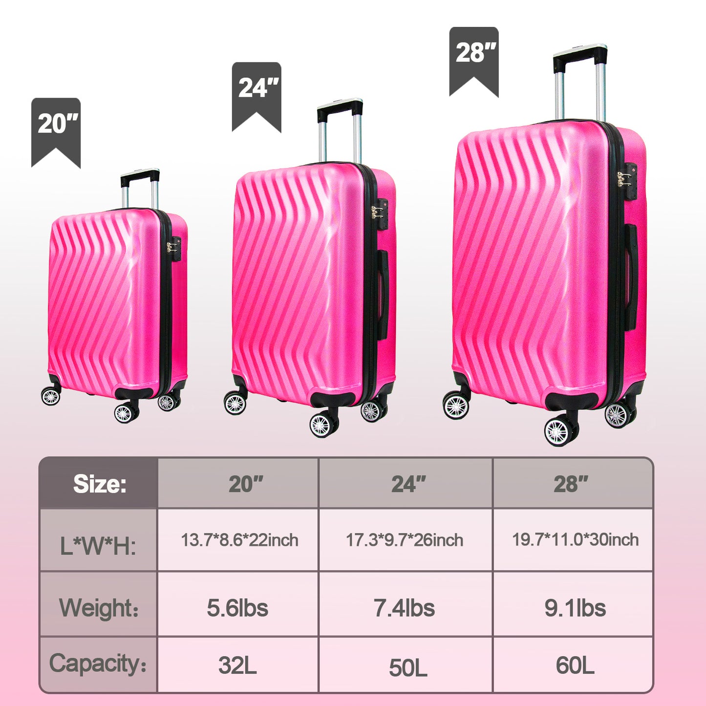 Hardside Lightweight Luggage Featuring 4-Spinning Wheel Robust ABS and Secure TSA Lock Luggage Set 3 Pieces(20/24/28 Inches) Women and Men