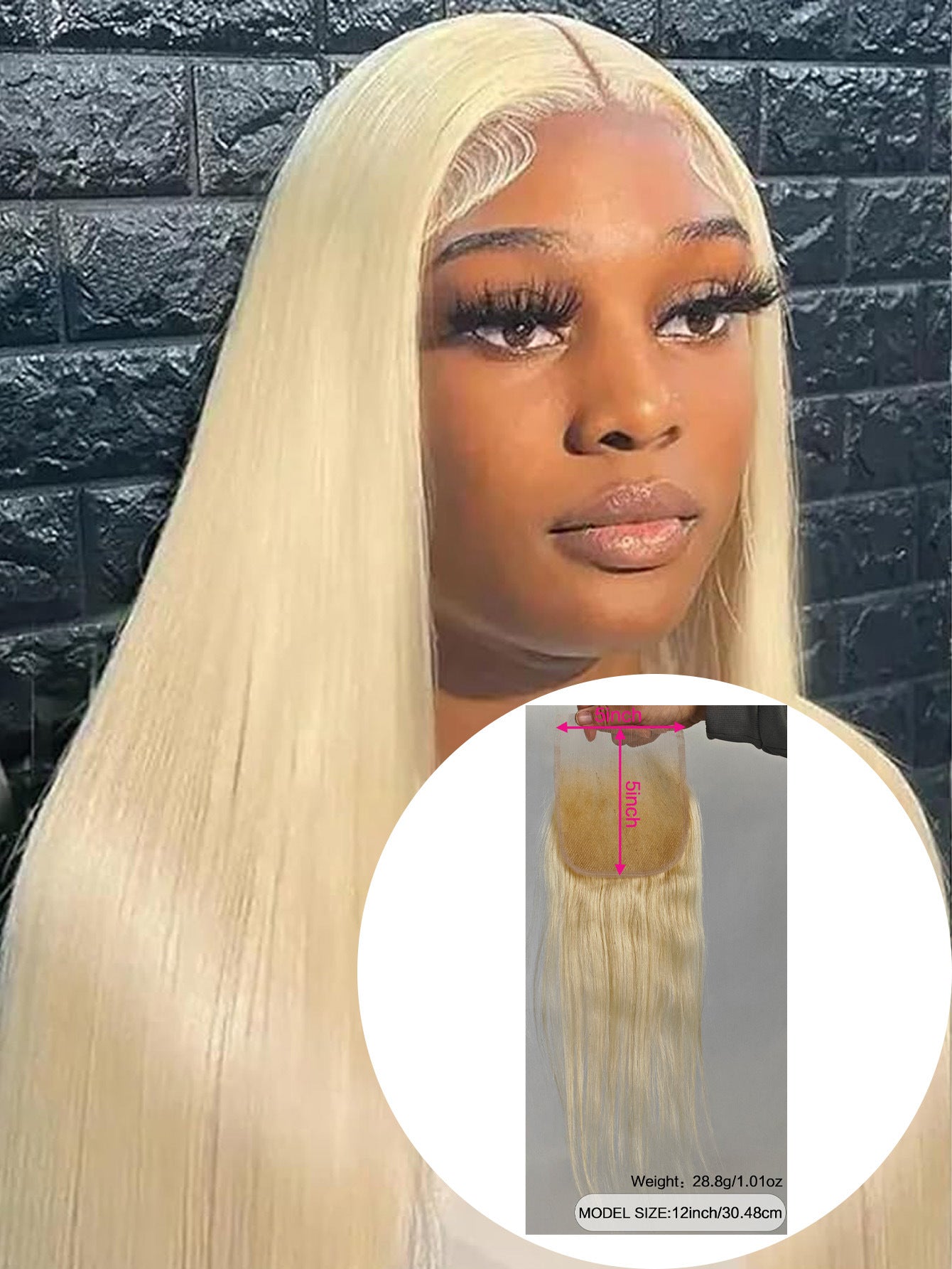 12' 613 Closure Human Hair Straight 5x5 HD Lace Closure Blonde Closure with Baby Hair