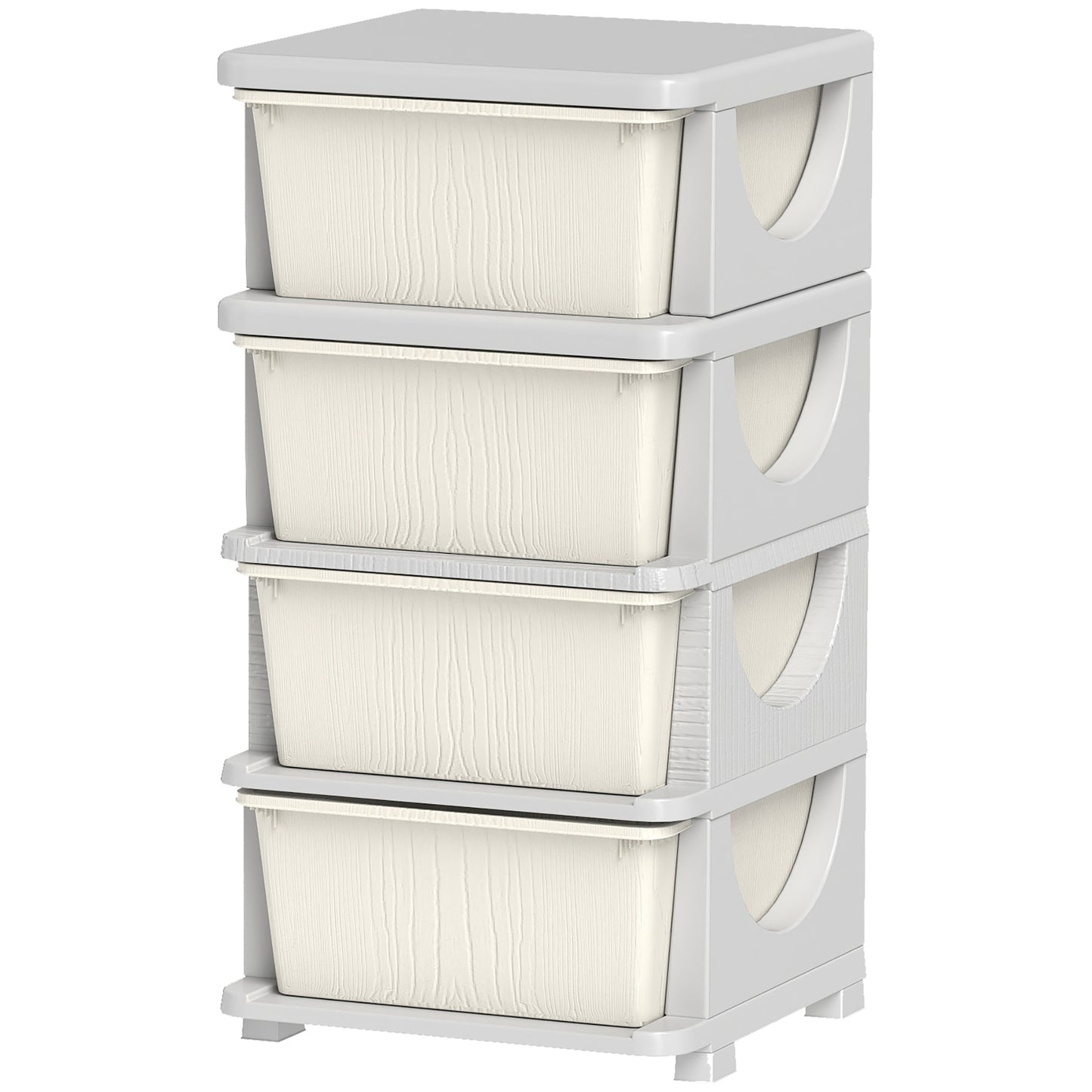 Qaba 4 Tier Kids Storage Unit, 4 Drawer Chest Toy Organizer Plastic Bins for Kids Bedroom Nursery Kindergarten Living Room for Boys Girls Toddlers, Cream White