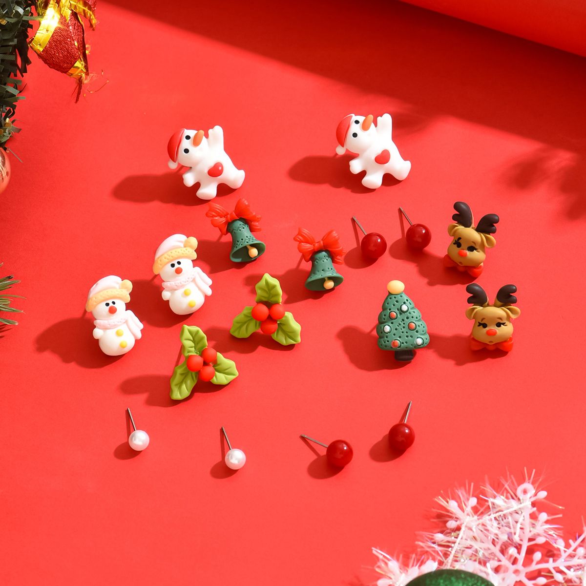 Cute Christmas Themed Stud Earrings Set - Spread  Holiday Cheer with Adorable Designs