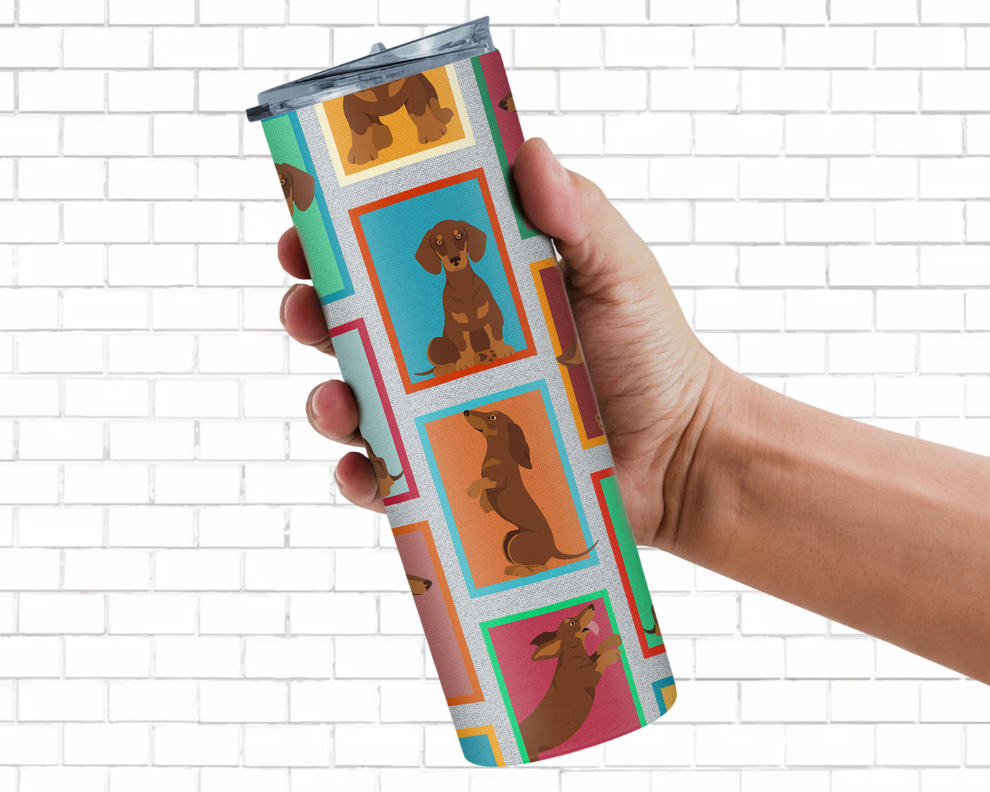 Lots of Chocolate and Tan Dachshund Stainless Steel Skinny Tumbler Vacuum Double Walled Reusable Insulated Tumbler Travel Cup for Coffee Cocktails Gift with Lid, 20 oz