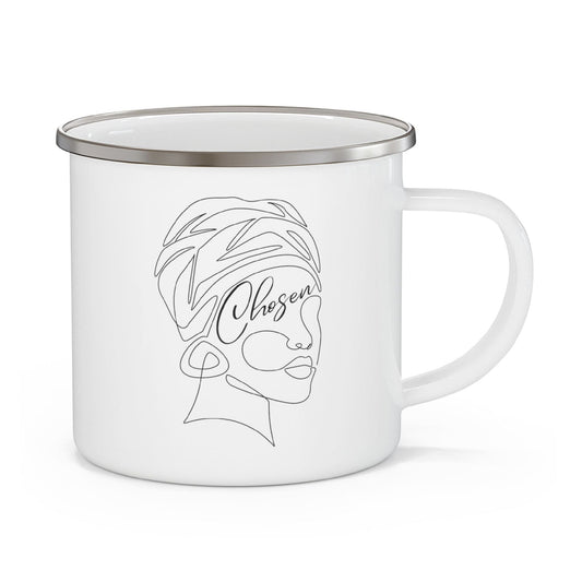 Enamel Camping Mug, Say It Soul, "chosen" Black Woman Line Art, Self Worth Line Art