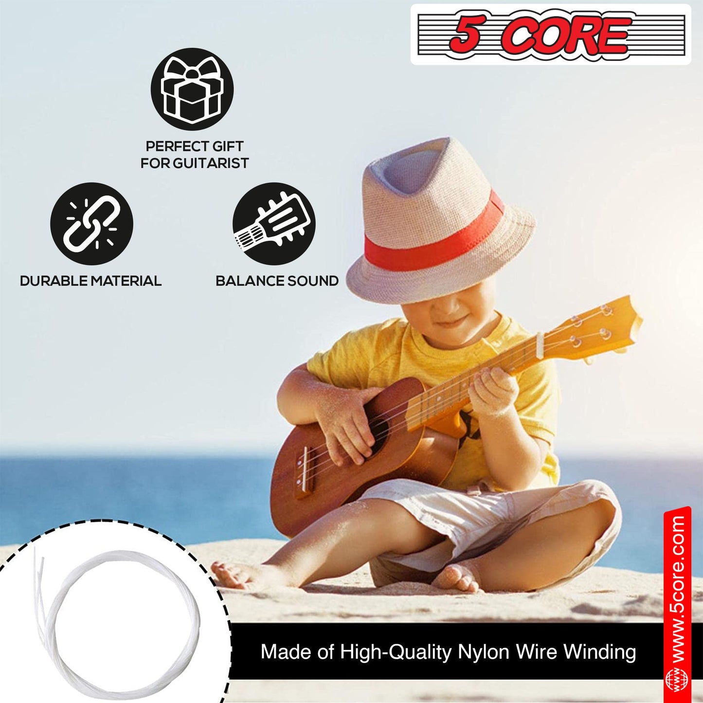 5 Core Premium Ukulele Strings, Tuning Replacement 4 Pieces String in 1 Pack for Musical Instruments Easy for Beginners Easy on Fingertips for General Ukulele Sweet Sound - UKS 4PCS