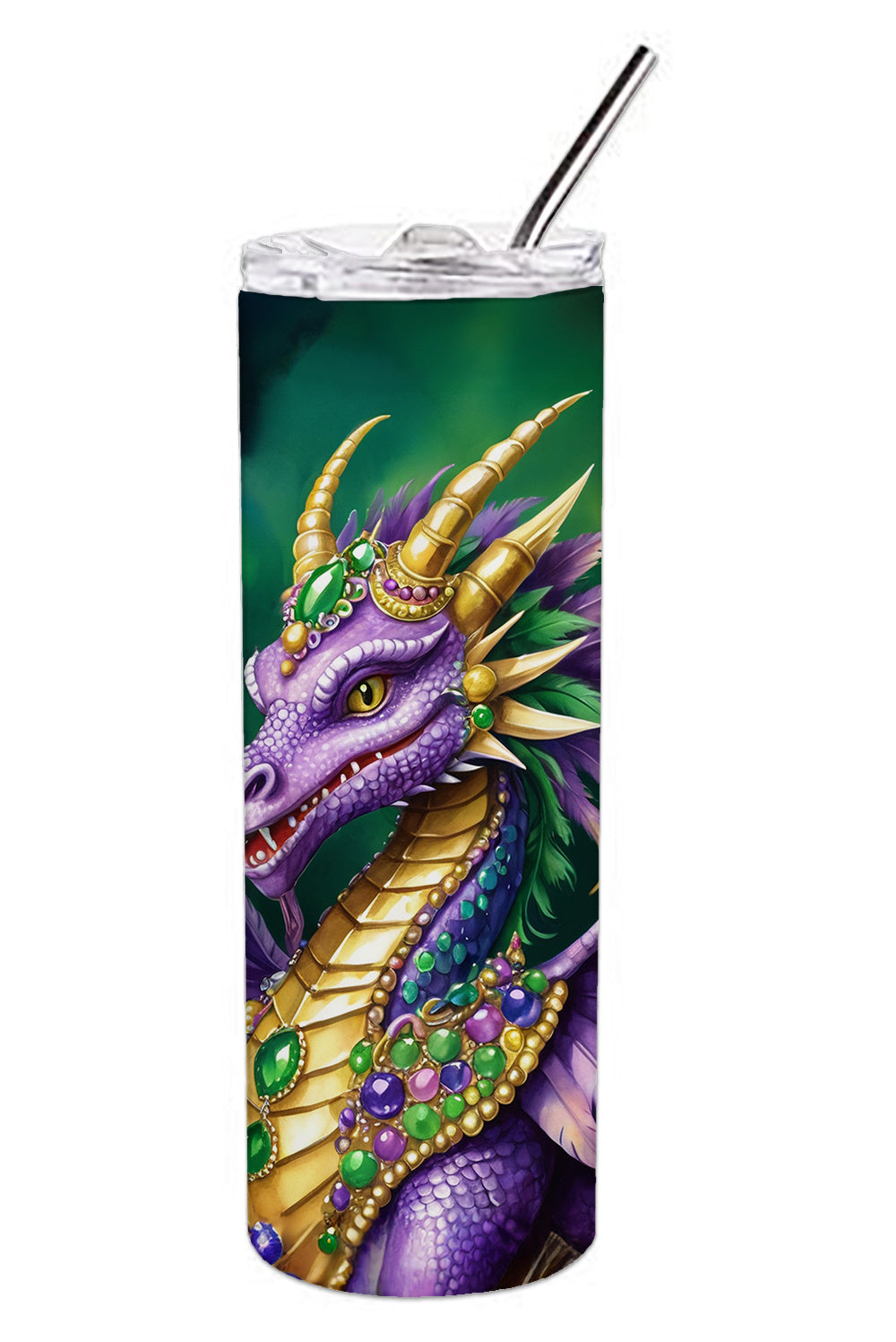 Dragon King of Mardi Gras Stainless Steel Skinny Tumbler Vacuum Double Walled Reusable Insulated Tumbler Travel Cup for Coffee Cocktails Gift with Lid, 20 oz