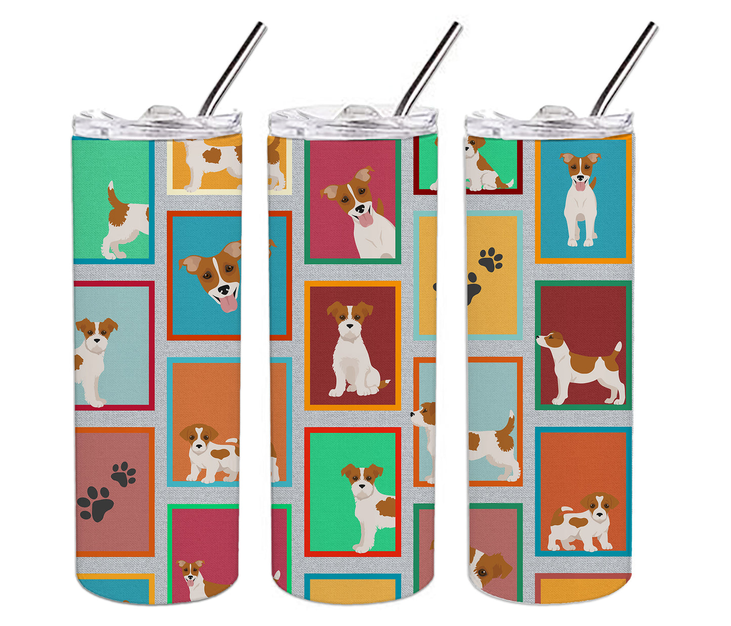 Lots of Red and White Jack Russell Terrier Stainless Steel Skinny Tumbler Vacuum Double Walled Reusable Insulated Tumbler Travel Cup for Coffee Cocktails Gift with Lid, 20 oz