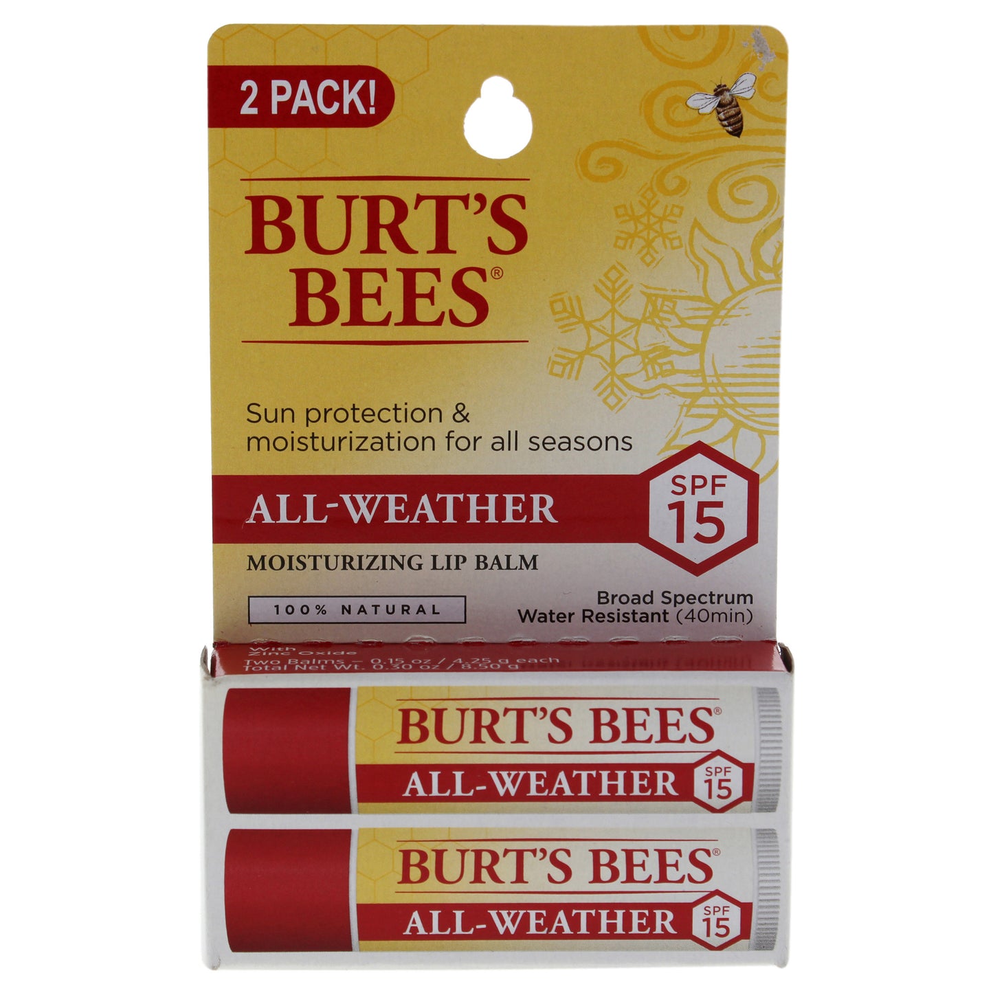 All-Weather Moisturizing Lip Balm Twin Pack SPF 15 by Burts Bees for Unisex - 2 x 0.15 oz Lip Balm