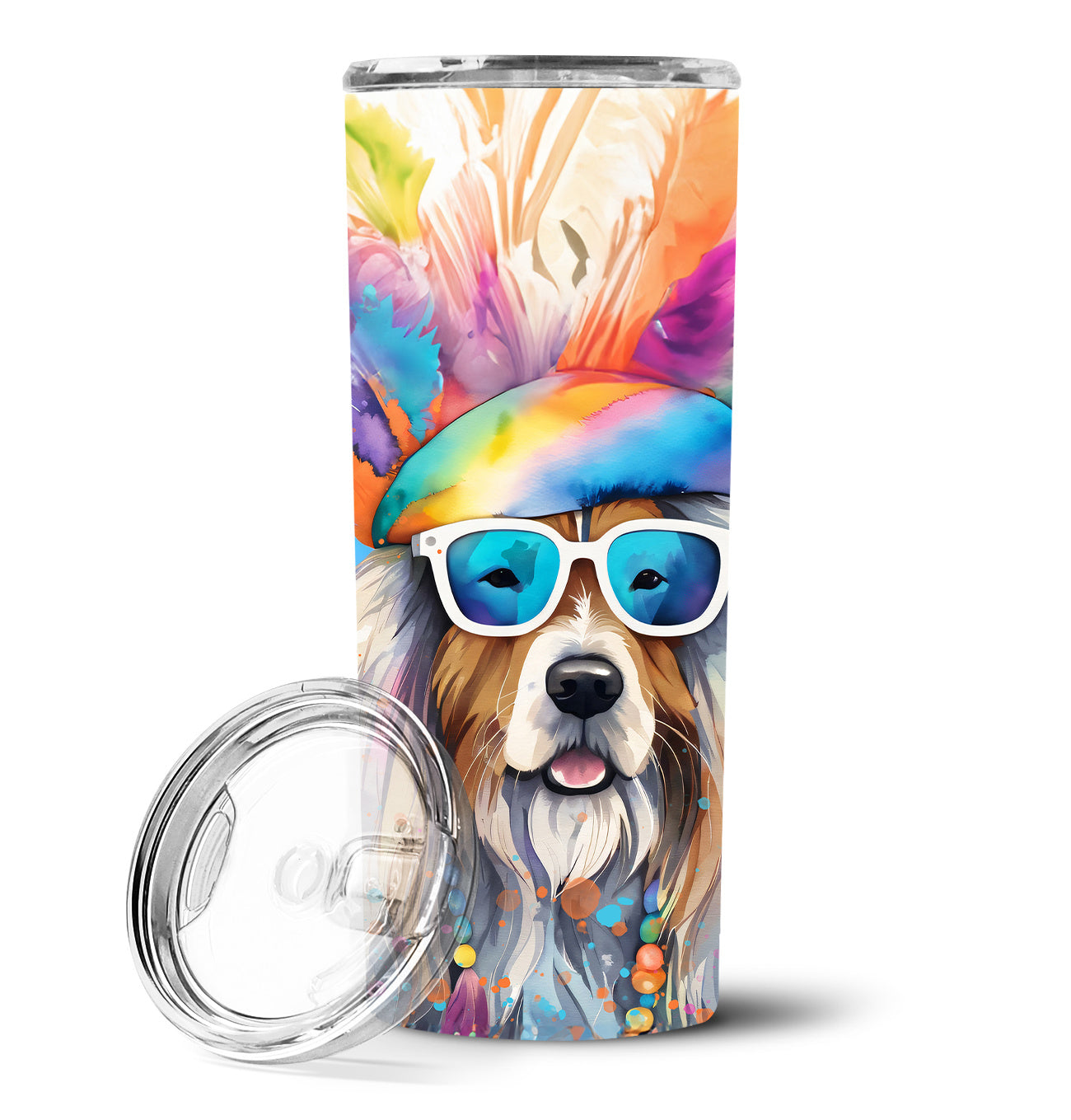 Bearded Collie Hippie Dawg Stainless Steel Skinny Tumbler Vacuum Double Walled Reusable Insulated Tumbler Travel Cup for Coffee Cocktails Gift with Lid, 20 oz