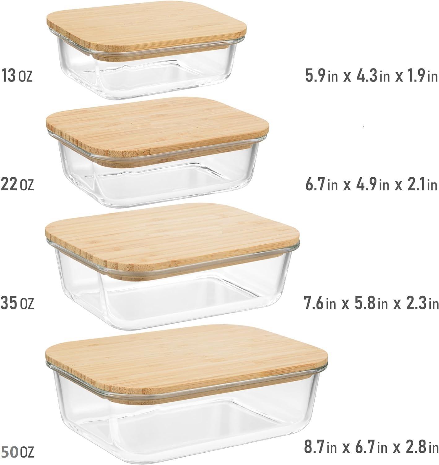 Fresh Guard 4 Pack Glass Food Storage Containers with Bamboo Lids, Glass Meal Prep Containers,Airtight Glass Bento Boxes with Bamboo Lids, Safe for Microwave, Oven, Freezer and Dishwasher, BPA Free