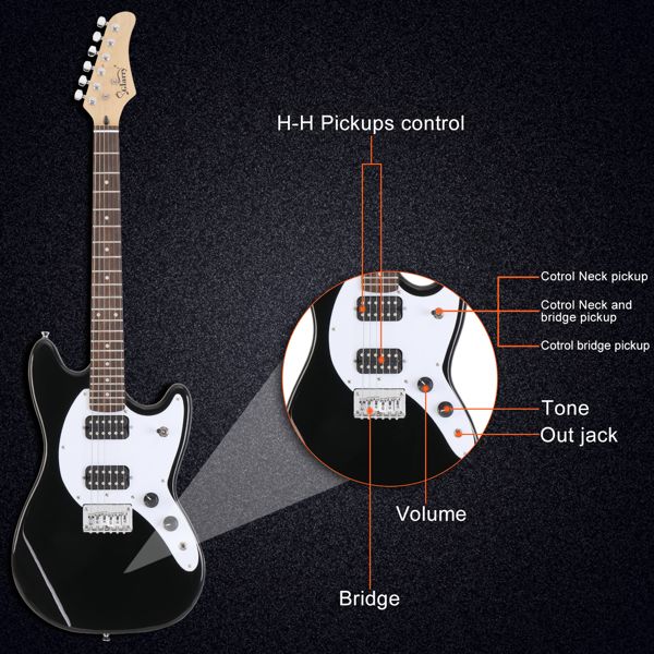 [Do Not Sell on Amazon]Glarry Full Size 6 String H-H Pickups GMF Electric Guitar with Bag Strap Connector Wrench Tool Black