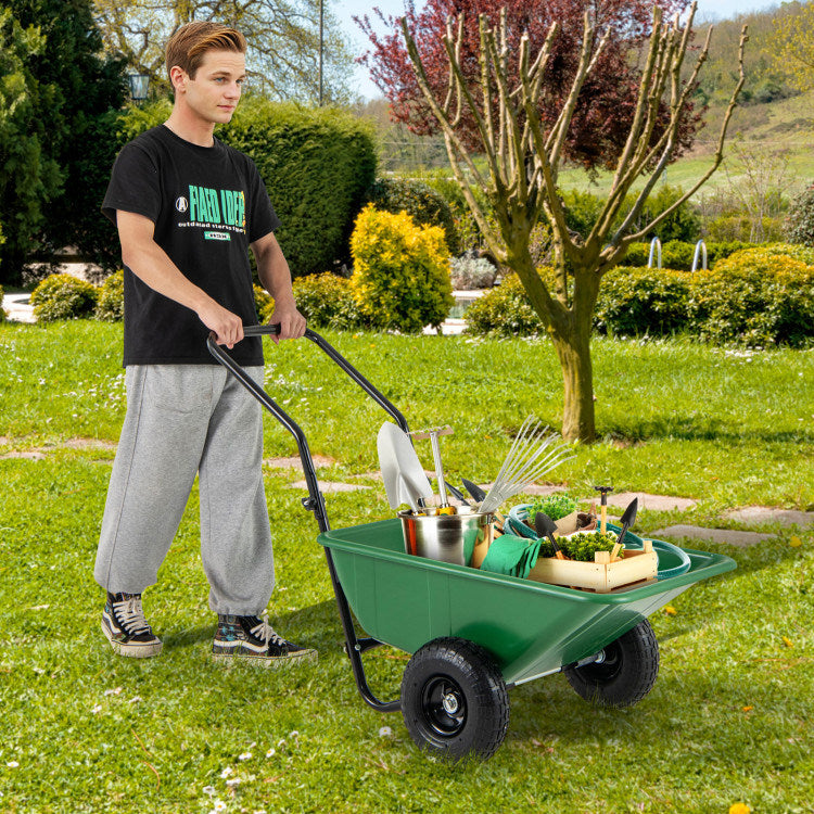 Dual-Wheel Wheelbarrow Garden Utility Cart with Pneumatic Tires