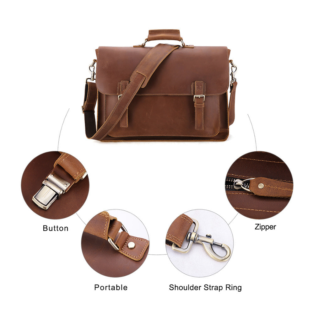 JOYIR Crazy Horse Leather Large Briefcases Male Messenger Laptop Bag Vintage Men's Genuine Leather Briefcase Business Travel Bag