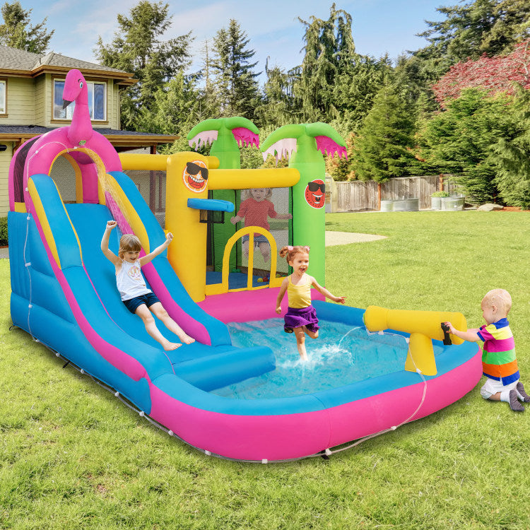 Inflatable Bounce Castle with Long Water Slide and 735W Blower