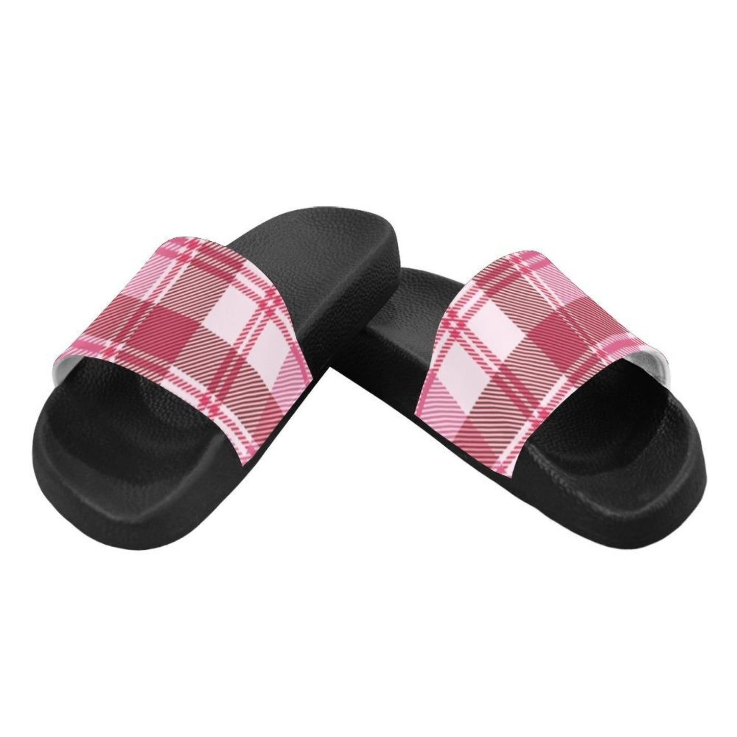 Flip-Flop Sandals, Pink And White Plaid Style Womens Slides