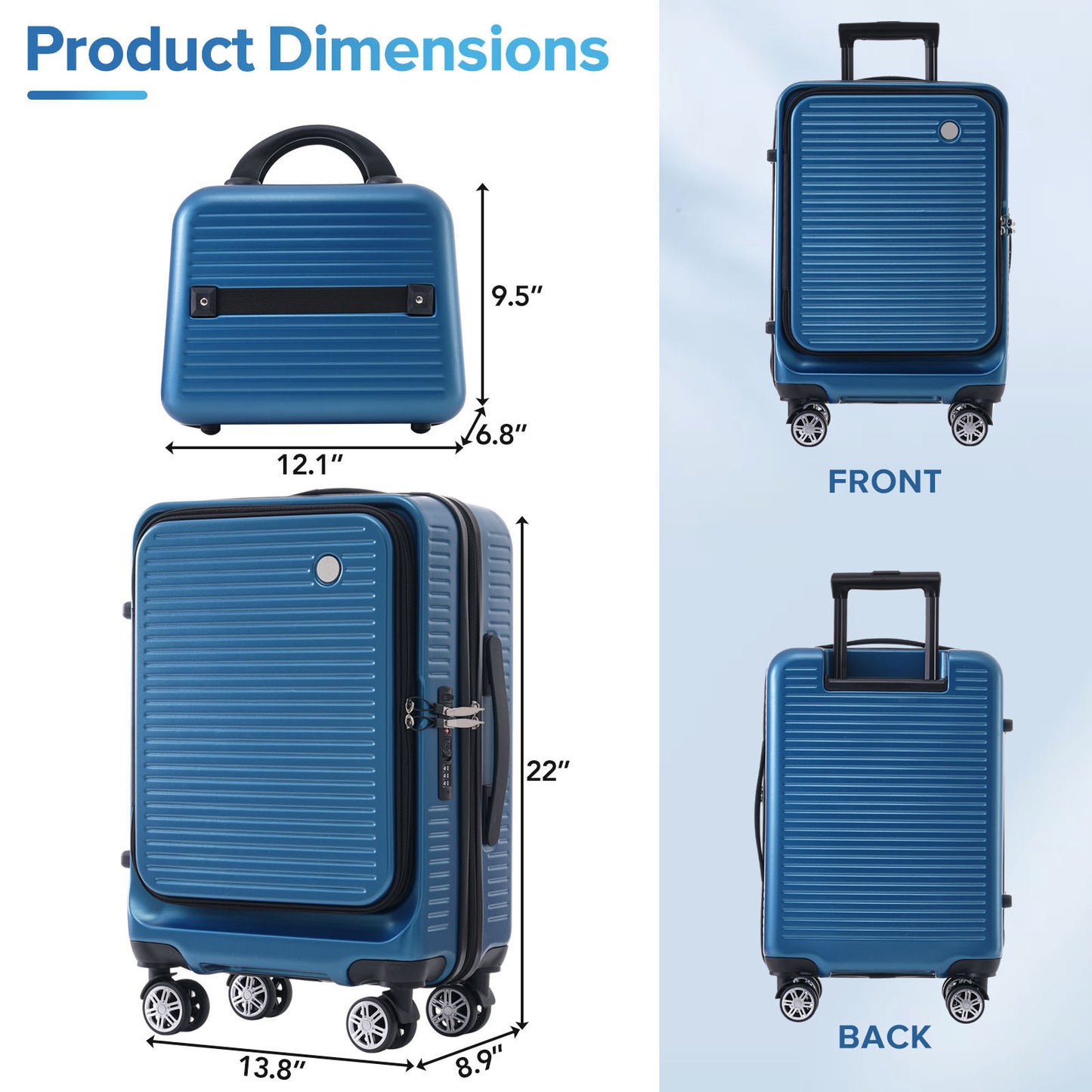 Carry-on Luggage 20 Inch Front Open Luggage Lightweight Suitcase with Front Pocket and USB Port, 1 Portable Carrying Case