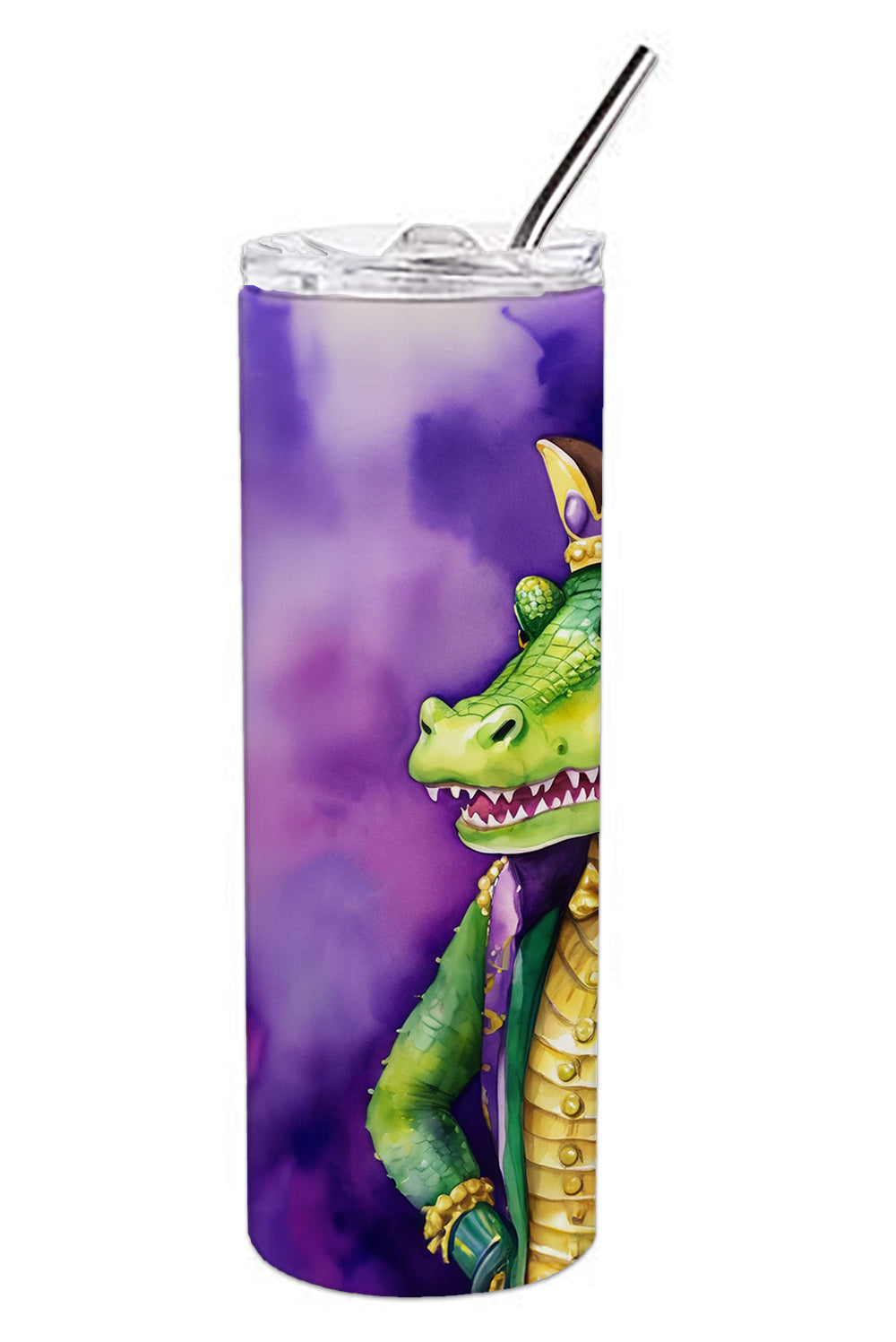 Alligator King of Mardi Gras Stainless Steel Skinny Tumbler Vacuum Double Walled Reusable Insulated Tumbler Travel Cup for Coffee Cocktails Gift with Lid, 20 oz