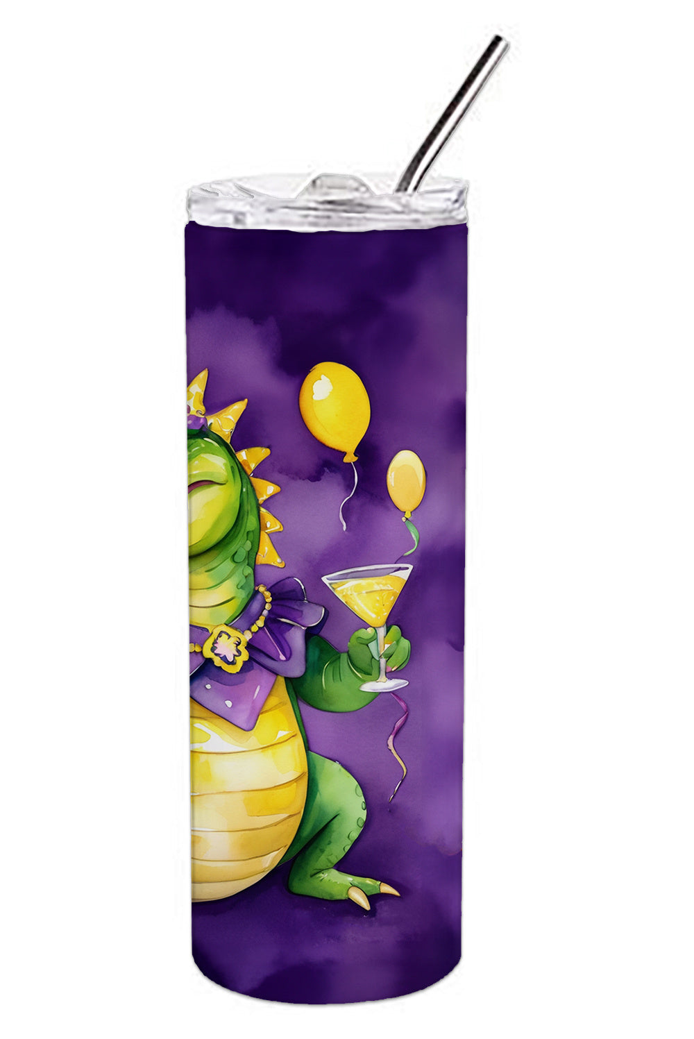 Alligator Mardi Gras Stainless Steel Skinny Tumbler Vacuum Double Walled Reusable Insulated Tumbler Travel Cup for Coffee Cocktails Gift with Lid, 20 oz