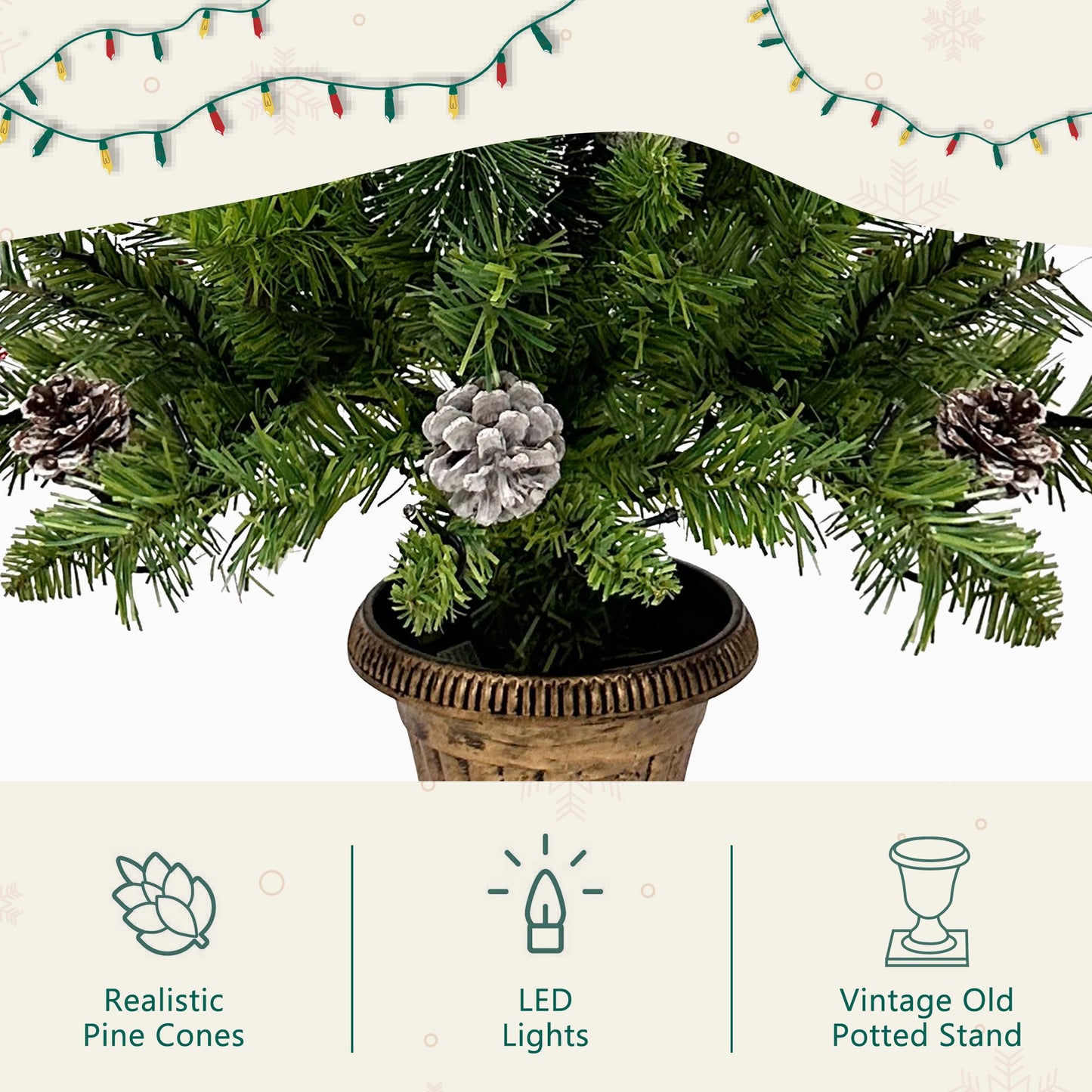 Pre-lit Xmas Tree Artificial Christmas 4-Piece Set,Garland, Wreath and Set of 2 3FT Entrance Trees X-mas with LED Lights, Christmas Tree