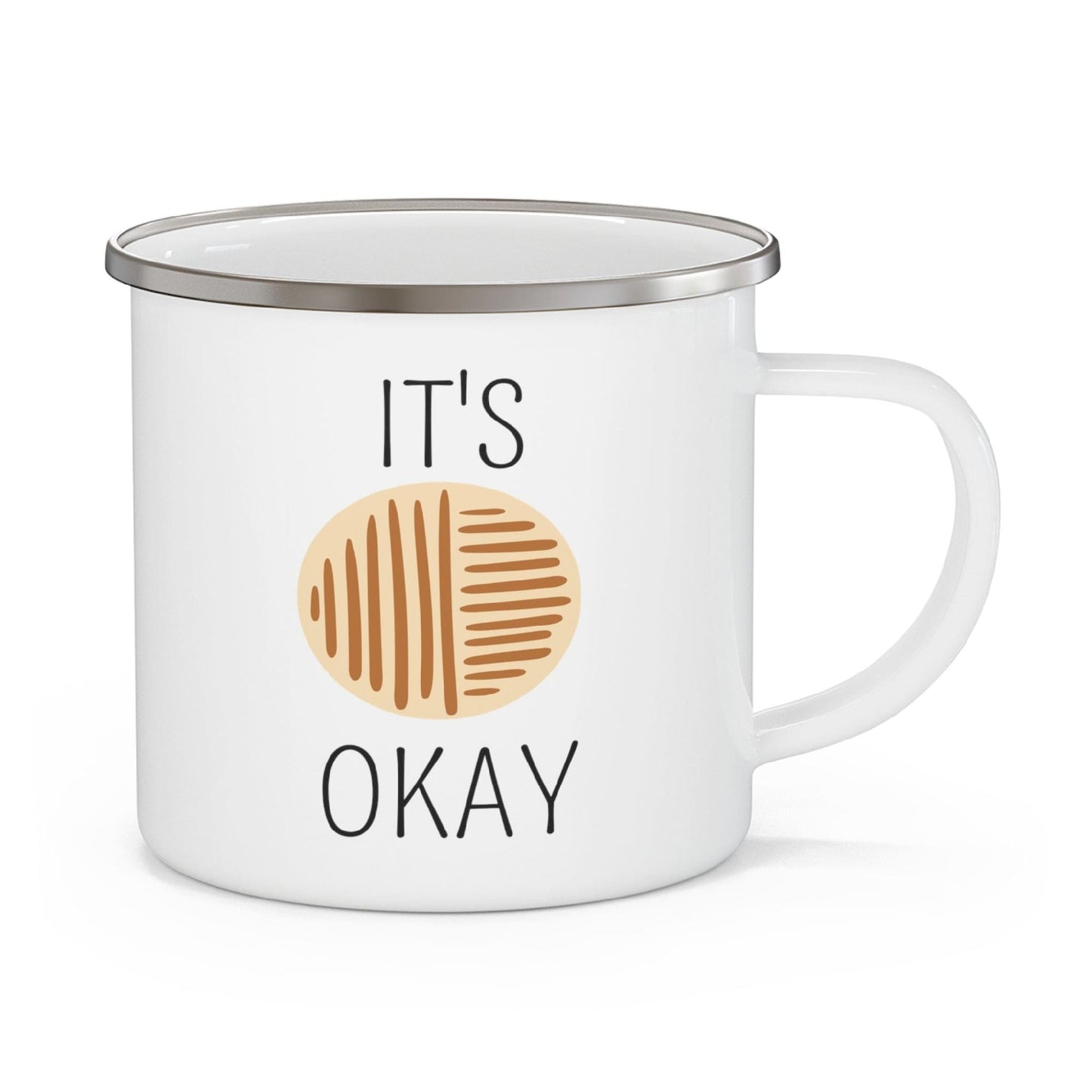 Enamel Camping Mug, Say It Soul, Its Okay, Black And Brown Line Art Positive Affirmation