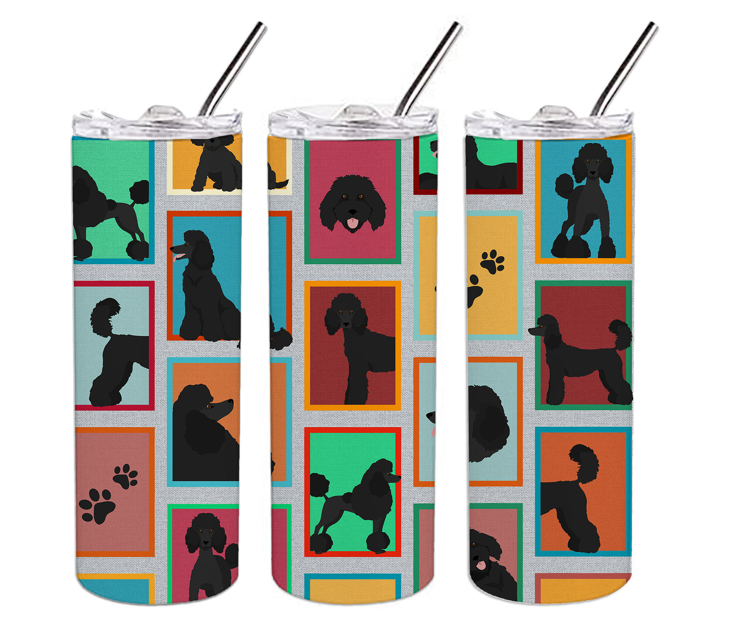 Lots of Black Standard Poodle Stainless Steel Skinny Tumbler Vacuum Double Walled Reusable Insulated Tumbler Travel Cup for Coffee Cocktails Gift with Lid, 20 oz