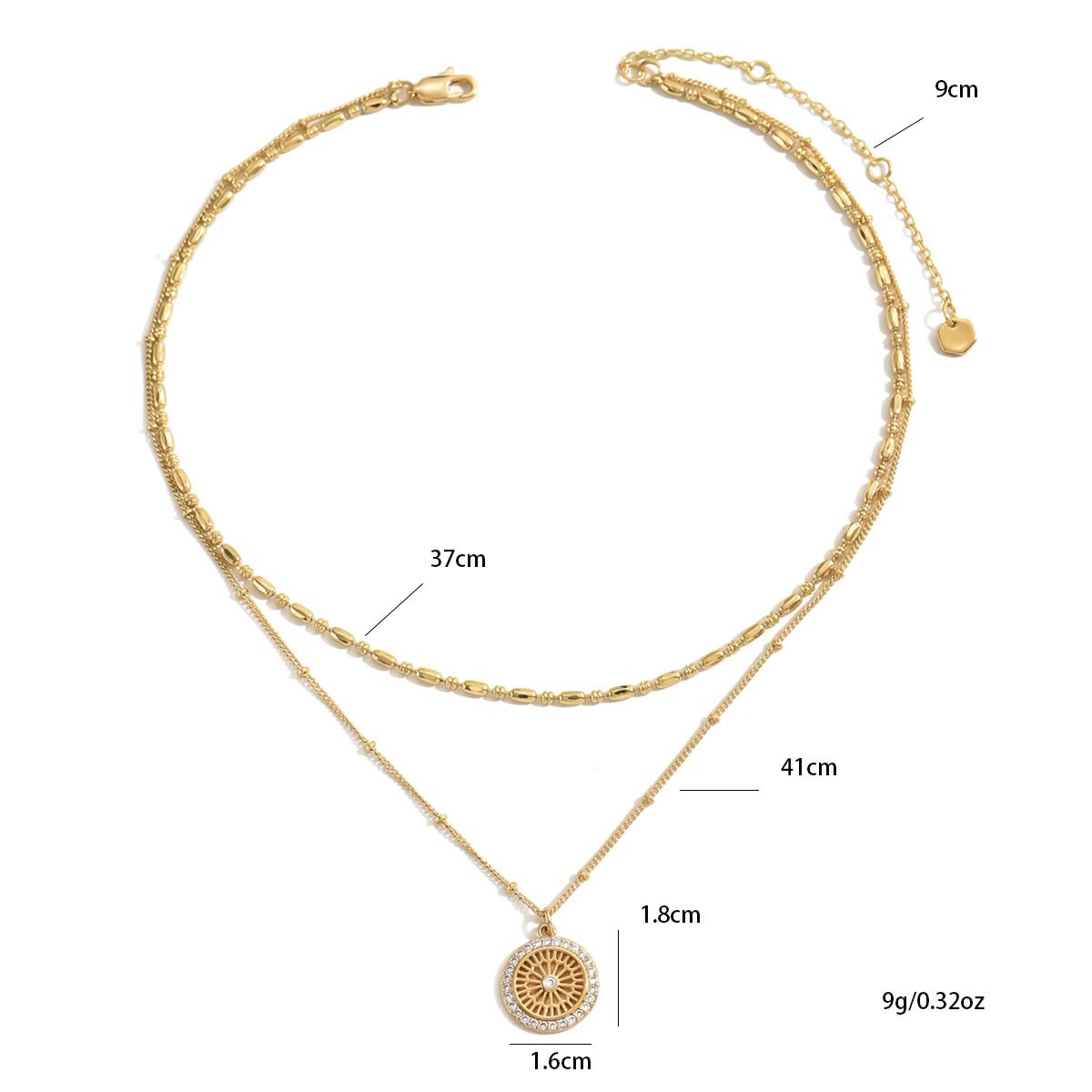 "Elegant Gold Layered Necklace Set with Crystal Medallion  Pendant - Chic and Versatile Jewelry for Women"