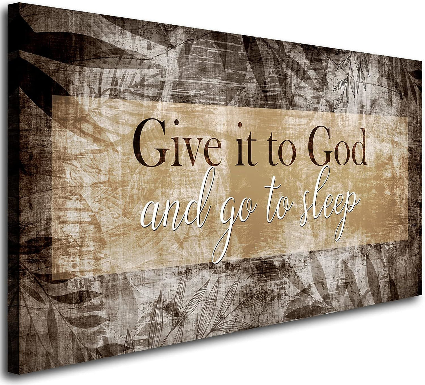 Canvas Wall Art for Bedroom - Christian Quote Sayings Wall Decor - Give it to God and go to Sleep Sign Canvas Prints Picture Stretched Framed Artwork for Living Room Home Decor; Easy to Hang