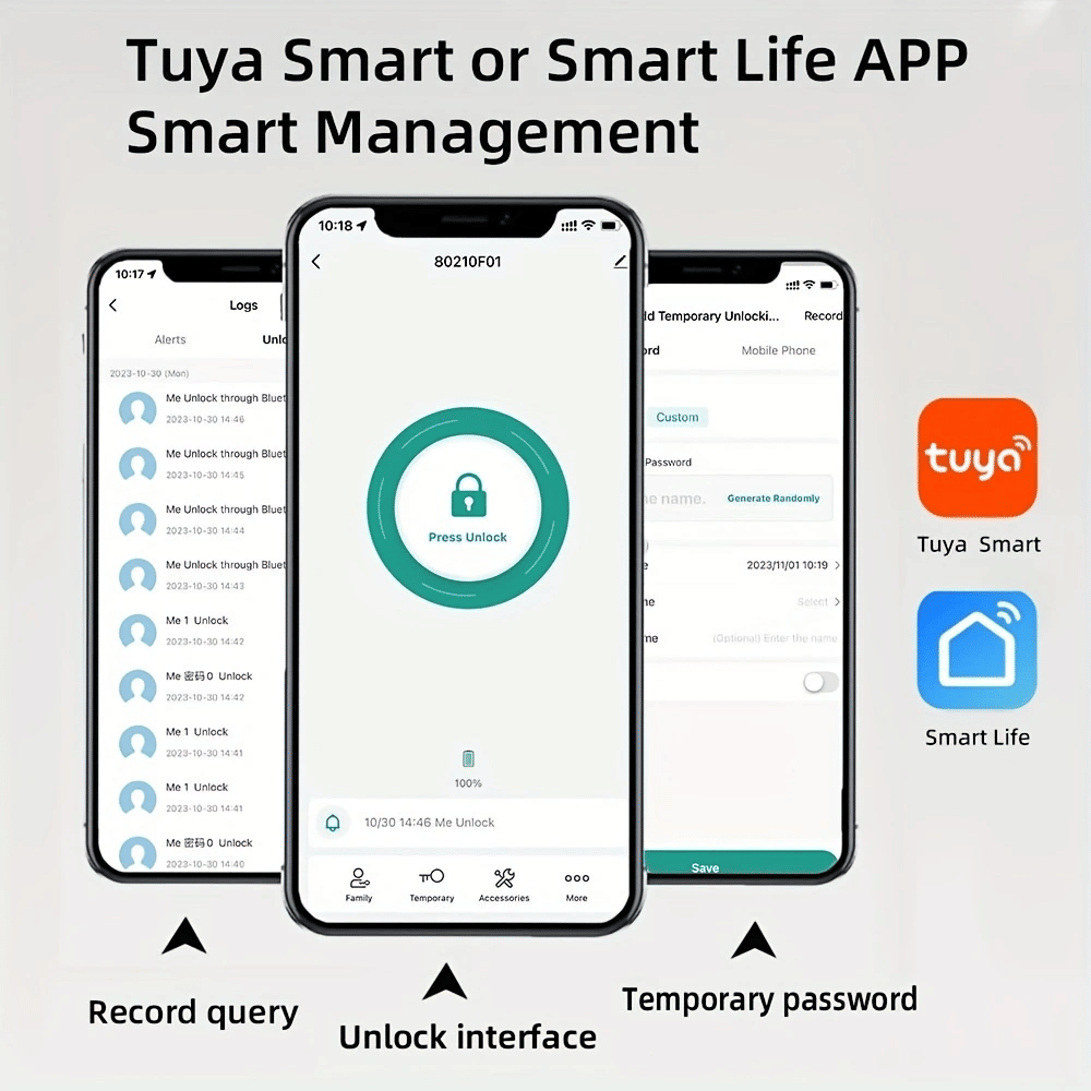 Tuya Smart Fingerprint Door Lock with Lock, Biometric Door Lock with App Control and Key, Keyless Thumbprint Door Lock for Bedrooms, Front Doors, Houses, Apartments, Offices and Garages