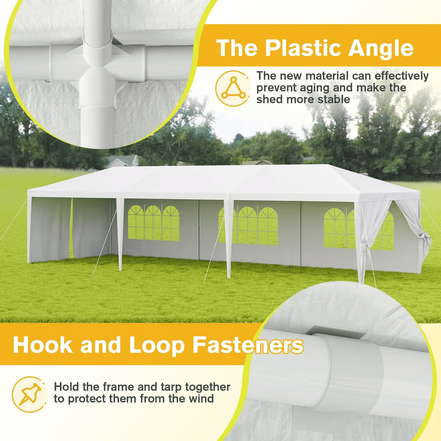 10'x30' Outdoor Party Tent, Heavy Duty Canopy Event Wedding Tent for Parties Backyard Patio, White