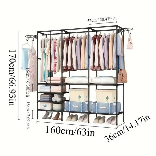 Home, Storage Rack Clothes Rack Heavy Duty Clothes Rack for Hanging Clothes, Rack, Wooden Stereo Rack Self-Standing Wardrobe Wardrobe Rack, Corner L-shaped Wardrobe