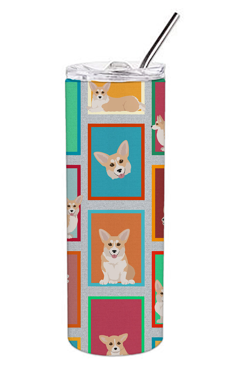 Lots of Fawn Pembroke Corgi Stainless Steel Skinny Tumbler Vacuum Double Walled Reusable Insulated Tumbler Travel Cup for Coffee Cocktails Gift with Lid, 20 oz