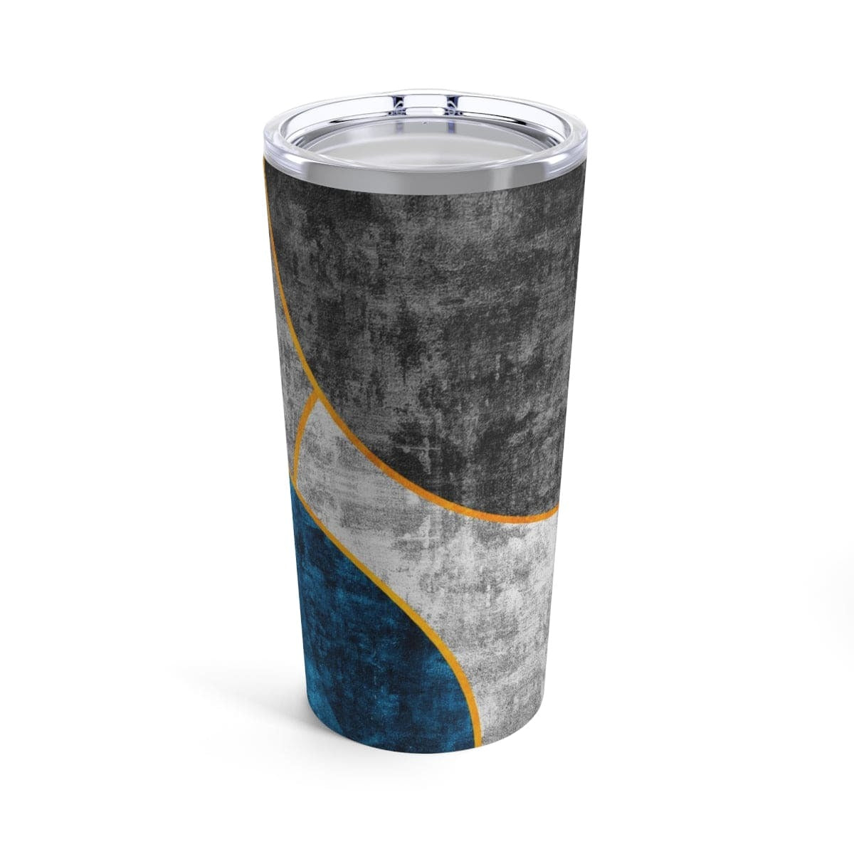 Insulated Tumbler 20oz, Black Blue Grey Circular Geometric Pattern Print