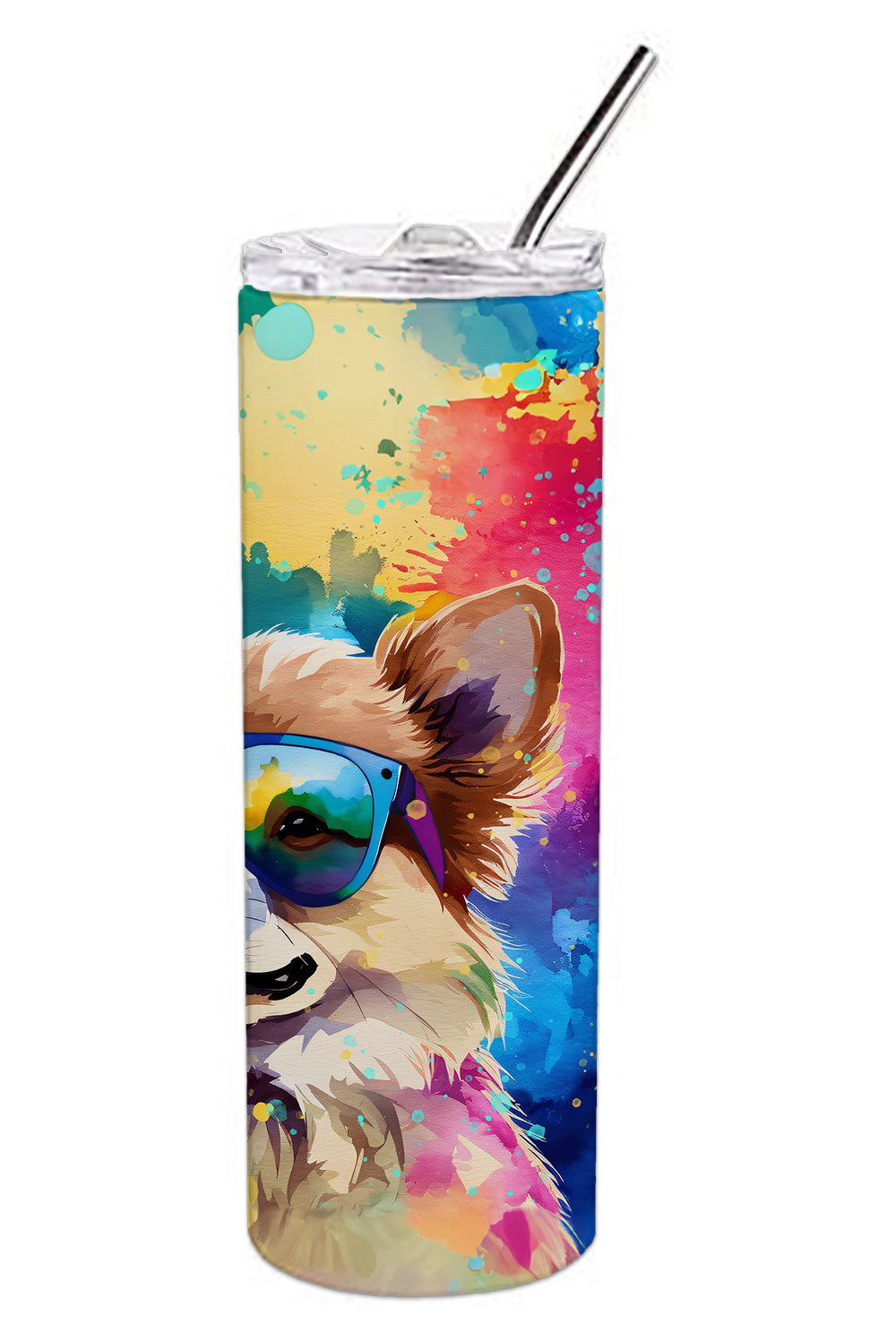 Pomeranian Hippie Dawg Stainless Steel Skinny Tumbler Vacuum Double Walled Reusable Insulated Tumbler Travel Cup for Coffee Cocktails Gift with Lid, 20 oz