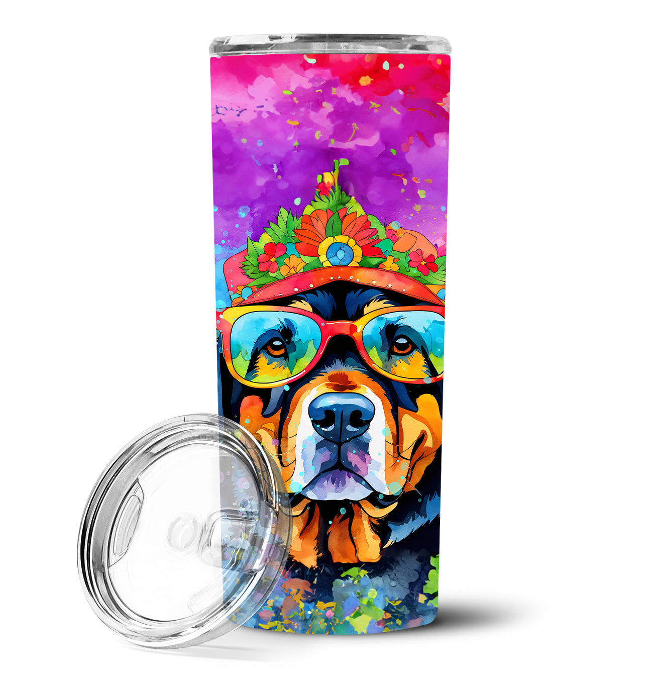 Rottweiler Hippie Dawg Stainless Steel Skinny Tumbler Vacuum Double Walled Reusable Insulated Tumbler Travel Cup for Coffee Cocktails Gift with Lid, 20 oz