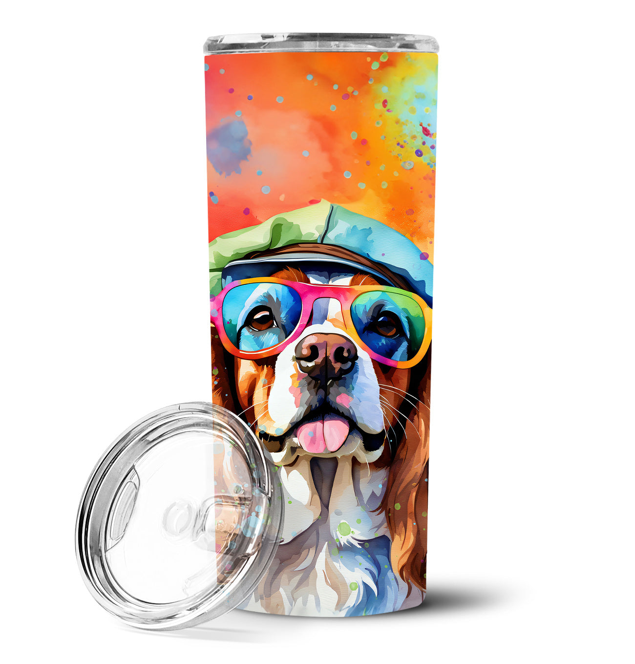 Cavalier Spaniel Hippie Dawg Stainless Steel Skinny Tumbler Vacuum Double Walled Reusable Insulated Tumbler Travel Cup for Coffee Cocktails Gift with Lid, 20 oz