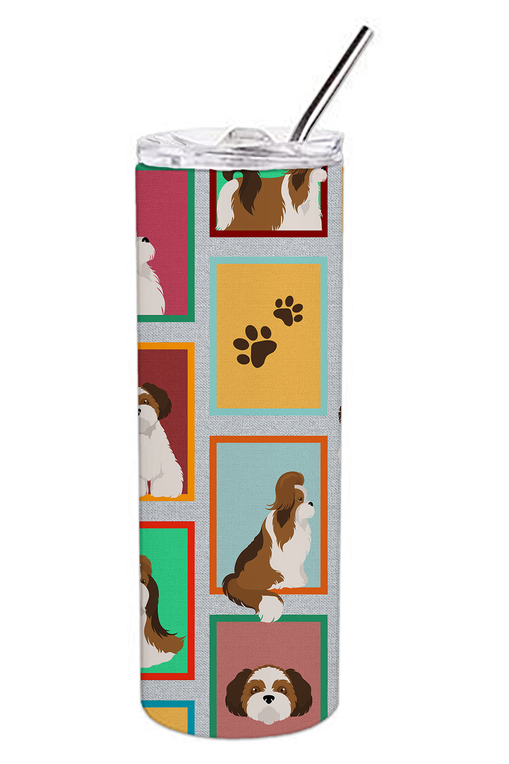 Lots of Shih Tzu Stainless Steel Skinny Tumbler Vacuum Double Walled Reusable Insulated Tumbler Travel Cup for Coffee Cocktails Gift with Lid, 20 oz