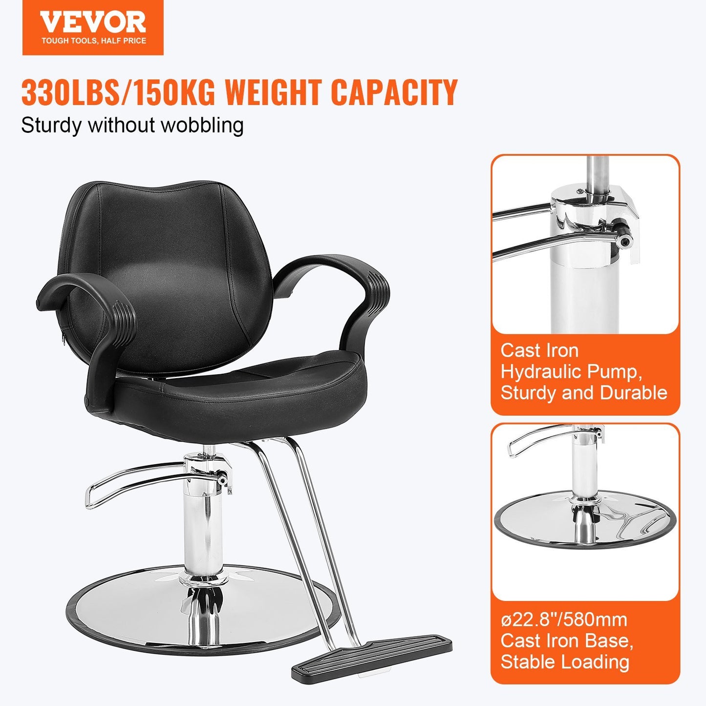 VEVOR Salon Chair, Barber Chair for Hair Stylist, Styling Chair with Heavy Duty Hydraulic Pump, 360° Swivel Hair Salon Chair with Footrest for Beauty Spa Shampoo, Max Load Weight 330 lbs, Black