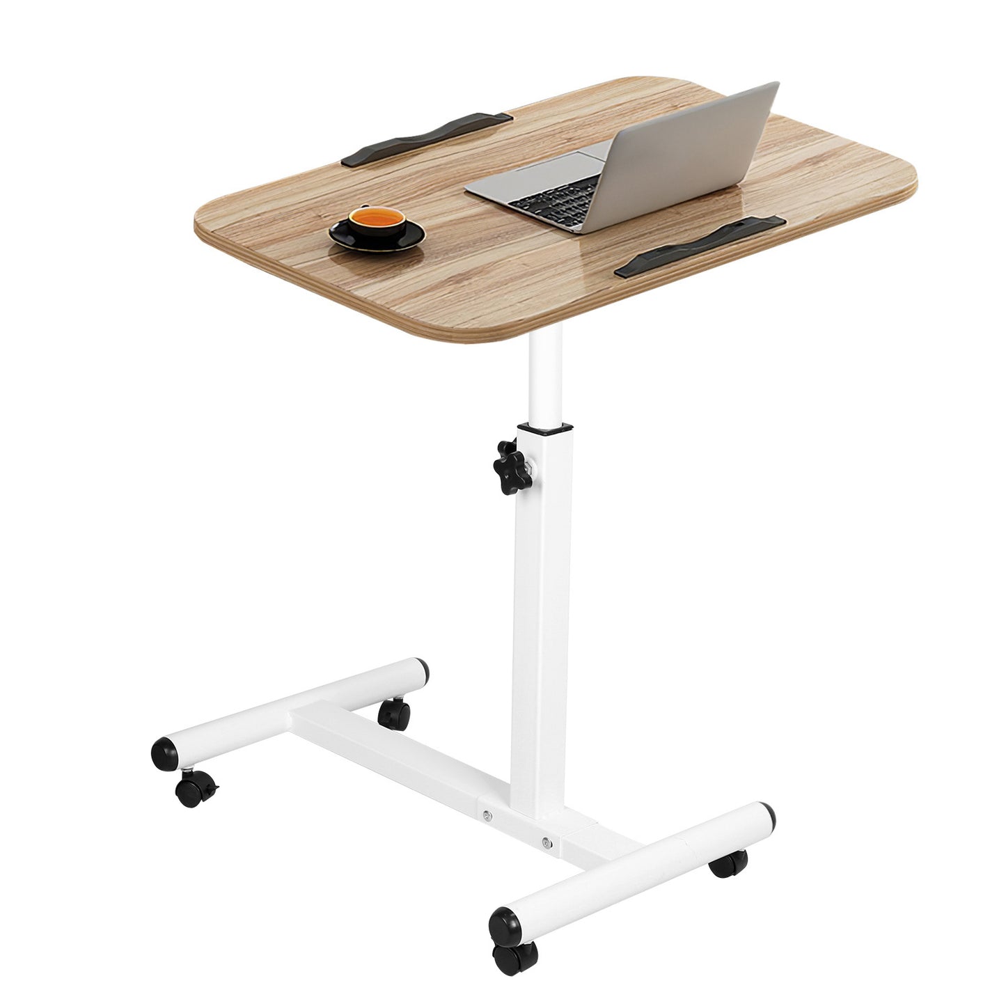 Rolling Laptop Table Portable Computer Desk Movable Table with Adjustable Height Tilting Angle