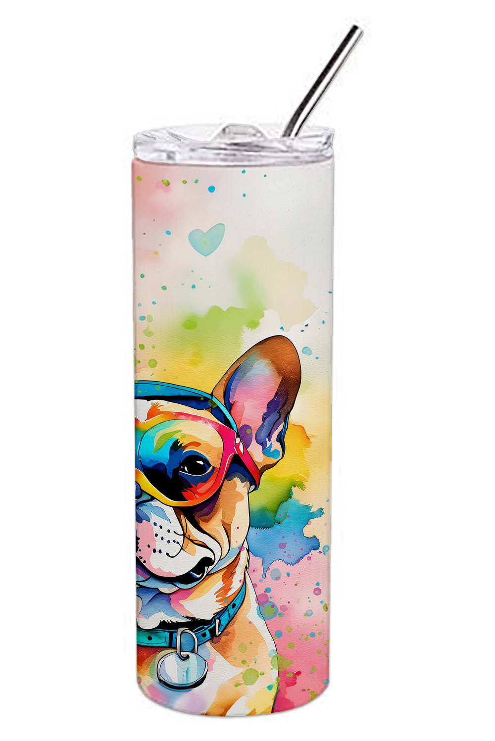 French Bulldog Hippie Dawg Stainless Steel Skinny Tumbler Vacuum Double Walled Reusable Insulated Tumbler Travel Cup for Coffee Cocktails Gift with Lid, 20 oz