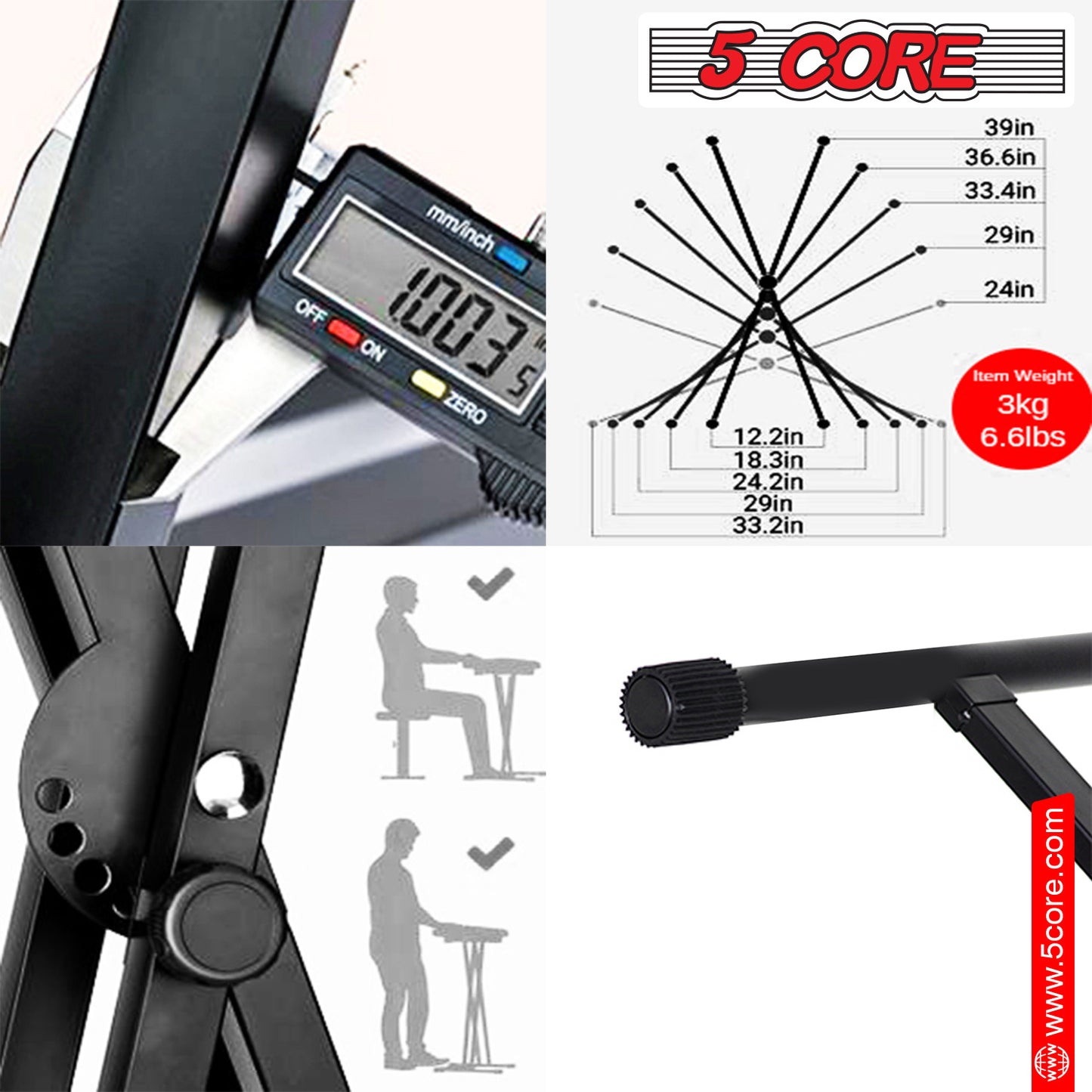 5 Core Keyboard Stand Digital Piano Riser Adjustable X Style Heavy Duty Electric Key Board Casio Synth Holder Foldable Portable Fits 54 61 88 Keys - KS 2X