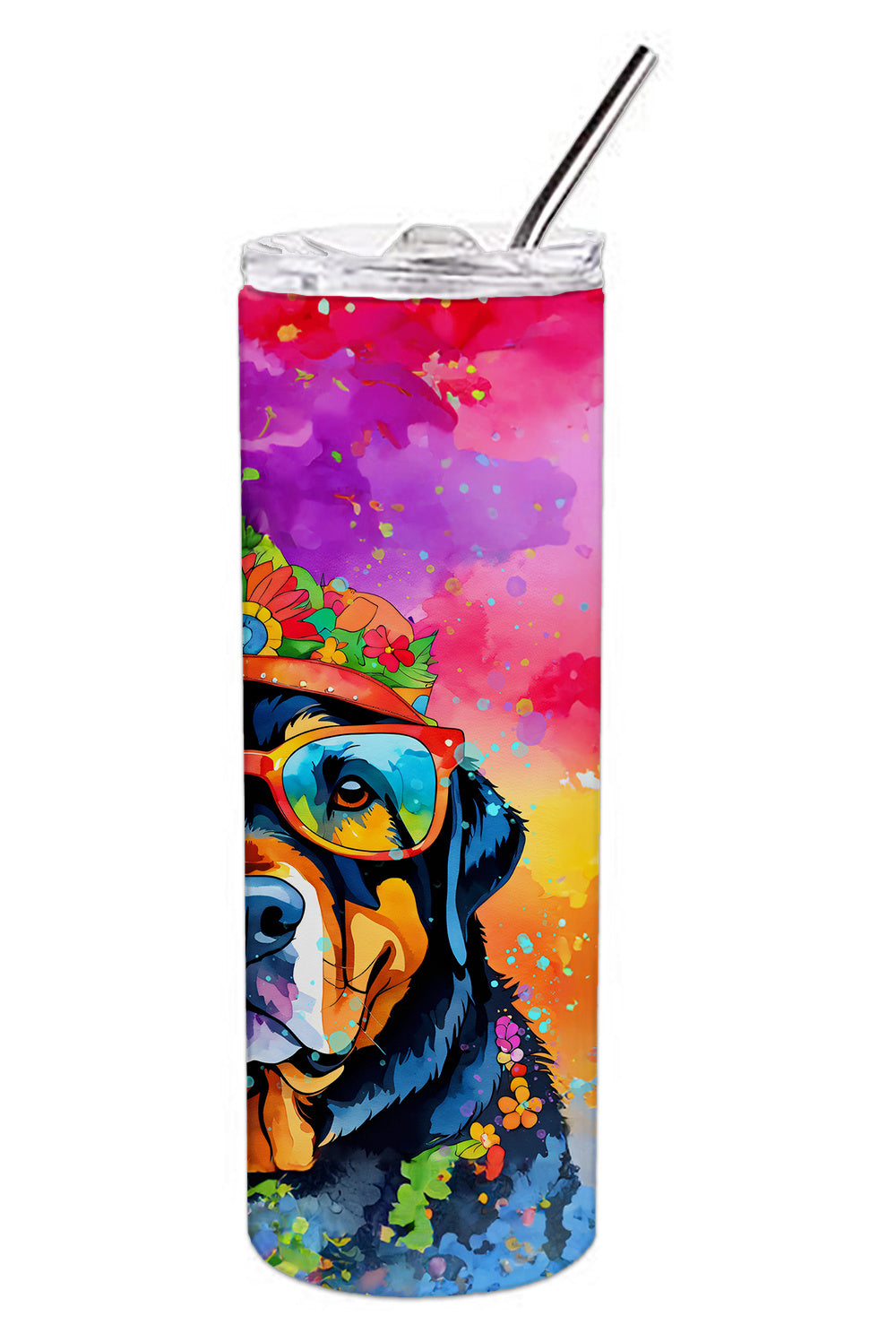 Rottweiler Hippie Dawg Stainless Steel Skinny Tumbler Vacuum Double Walled Reusable Insulated Tumbler Travel Cup for Coffee Cocktails Gift with Lid, 20 oz