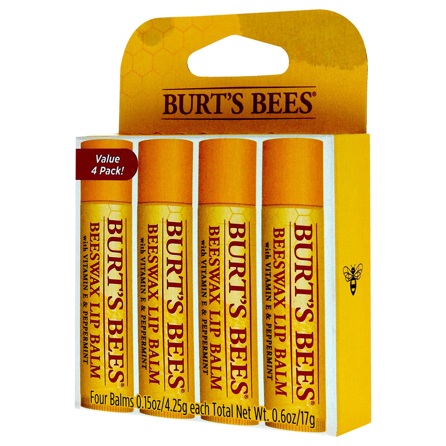 Beeswax Lip Balm Pack by Burts Bees for Unisex - 4 x 0.15 oz Lip Balm