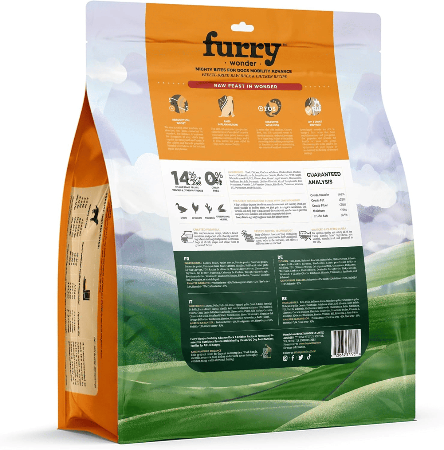 FURRY WONDER Freeze Dried Dog Food, Turkey & Chicken, 16 oz, Grain-Free, High Protein, Complete Meal or Topper, Immune Boost, USA Made