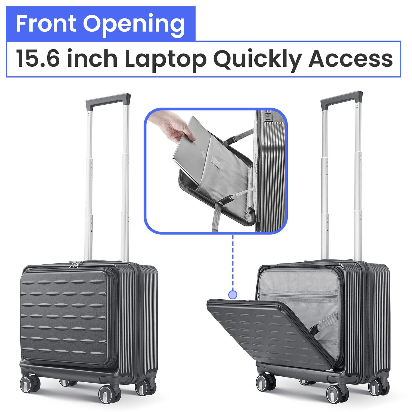 18" Carry On Luggage with Front Open Door &Laptop Interlayer, Hard Shell Suitcase Built-In TSA Luggage Lock, Hardside Lightweight PC Travel Suitcase for Women Men with Spinner Wheels Airline Approved